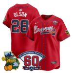 Matt Olson #28 Atlanta Braves 60th Patch Home Limited Player Jersey - Red