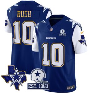 Cooper Rush #10 Cowboys Texas Patch Gold Trim Vapor Jersey - All Stitched