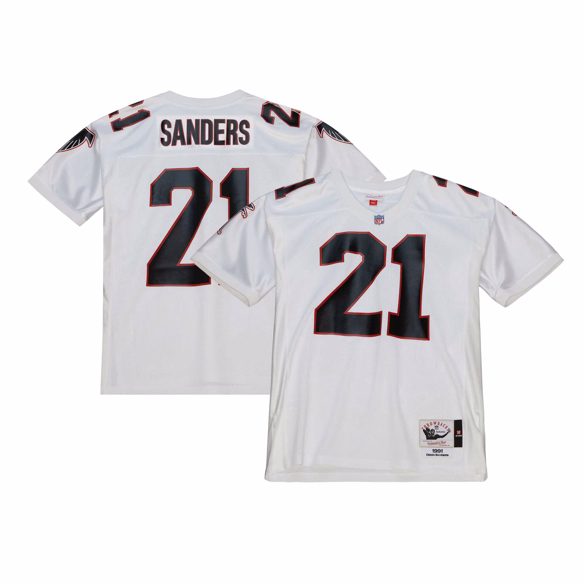 Atlanta Falcons 1991 Deion Sanders #21 Mitchell & Ness White Authentic Throwback Retired Player Jersey