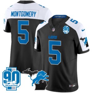David Montgomery #5 Detroit Lion 2025 Michigan & 90th Year Patch Vapor Jersey - All Stitched