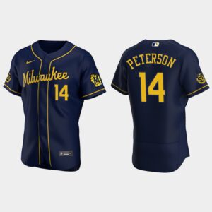 Men's Milwaukee Brewers #14 Jace Peterson Navy Alternate Flex Base Jersey