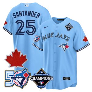 Anthony Santander #25 Toronto Blue Jays 50th Red Maple Leaf Patch World Series Limited Jersey Stitched - Light Blue