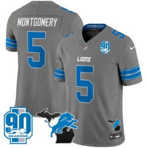 David Montgomery #5 Detroit Lion 2025 Michigan & 90th Year Patch Vapor Jersey - All Stitched