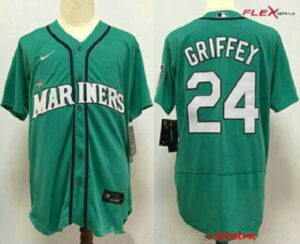 Men's Seattle Mariners #24 Ken Griffey Jr. Teal Green Stitched Flex Base  Jersey