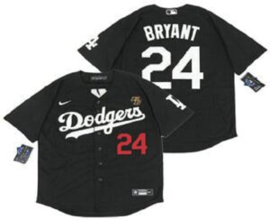 Men's Los Angeles Dodgers #24 Kobe Bryant Black With KB Patch Stitched Cool Base  Jersey