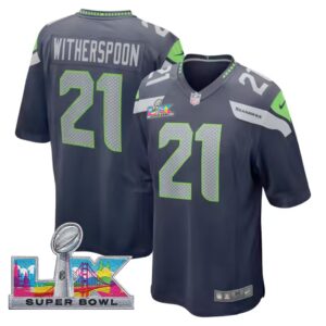 Devon Witherspoon #21 Seattle Seahawks Super Bowl LX Patch College Navy Team Game Jersey