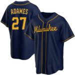 Men's Milwaukee Brewers #27 Willy Adames Navy Cool Base Alternate Jersey