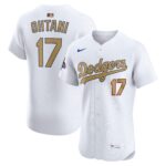 Men's #17 Shohei Ohtani Los Angeles Dodgers  2025 Gold Collection Elite White Jersey