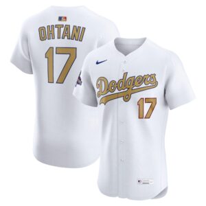 Men's #17 Shohei Ohtani Los Angeles Dodgers  2025 Gold Collection Elite White Jersey