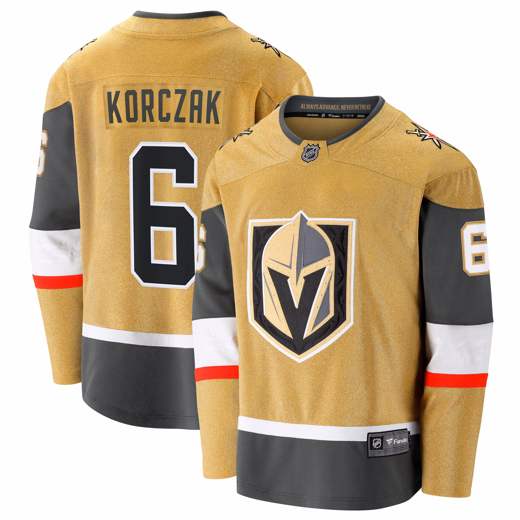 Vegas Golden Knights Kaedan Korczak #6 Fanatics Gold Home Breakaway Jersey