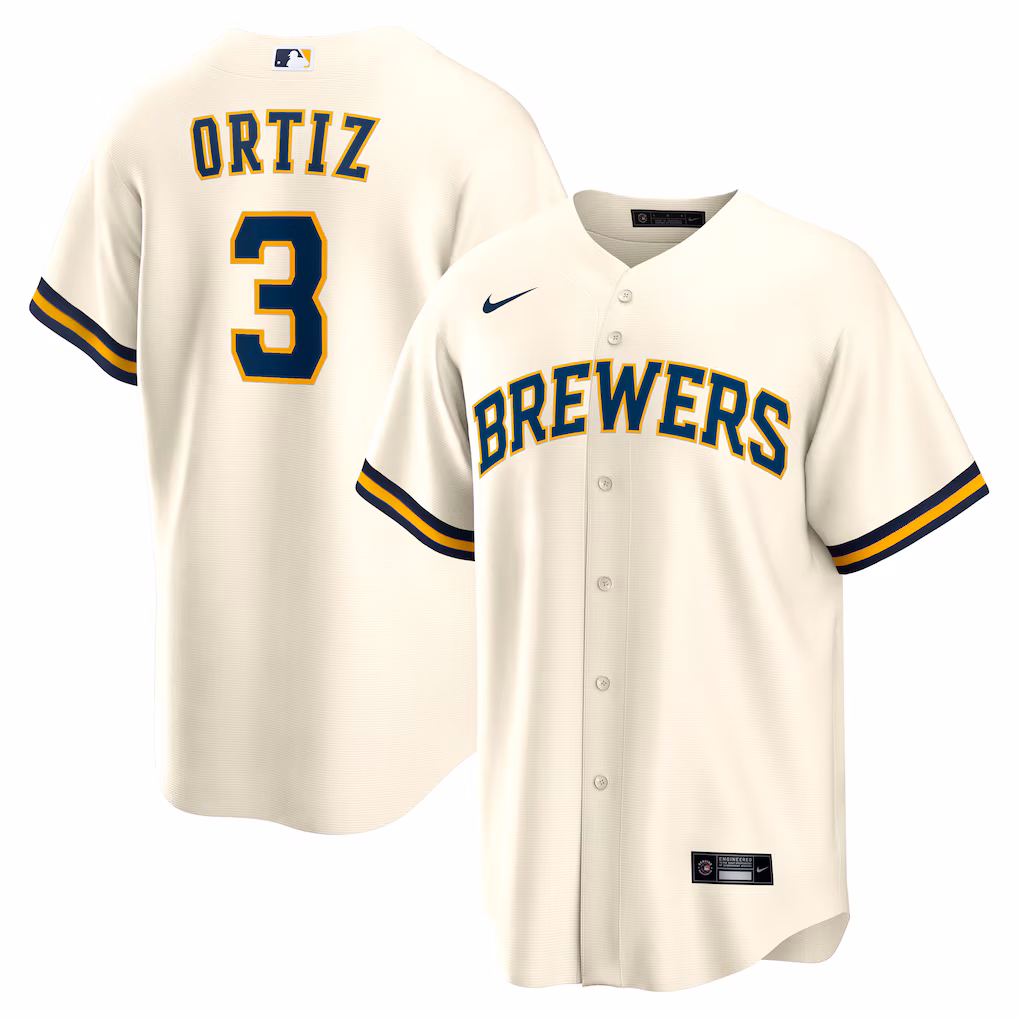 Joey Ortiz #3 Milwaukee Brewers White Home Replica Jersey