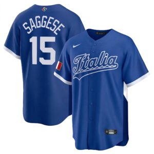 Thomas Saggese #15 Italy Baseball 2026 World Baseball Classic Road Stadium Jersey - Navy