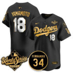 Yoshinobu Yamamoto #18 Los Angeles Dodgers 2025 National League Champions Jersey - Stitched Black Gold