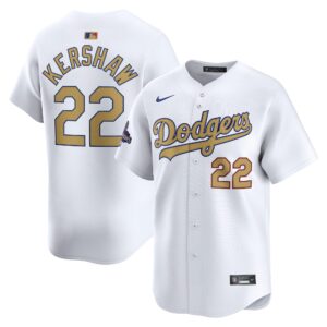 Men's #22 Clayton Kershaw Los Angeles Dodgers  2025 Gold Collection Limited White Jersey