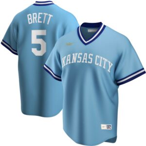 Men's  Kansas City Royals #5 George Brett Road Cooperstown Collection Player Light Blue Jersey