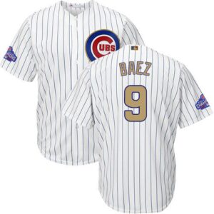 Chicago Cubs #9 Javier Baez Majestic White 2017 Gold Program Cool Base Stitched Men's Jersey