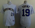 Milwaukee Brewers #19 Robin Yount White(Blue Strip) Stitched Jersey