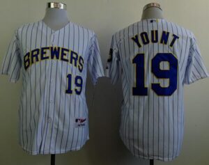 Milwaukee Brewers #19 Robin Yount White(Blue Strip) Stitched Jersey