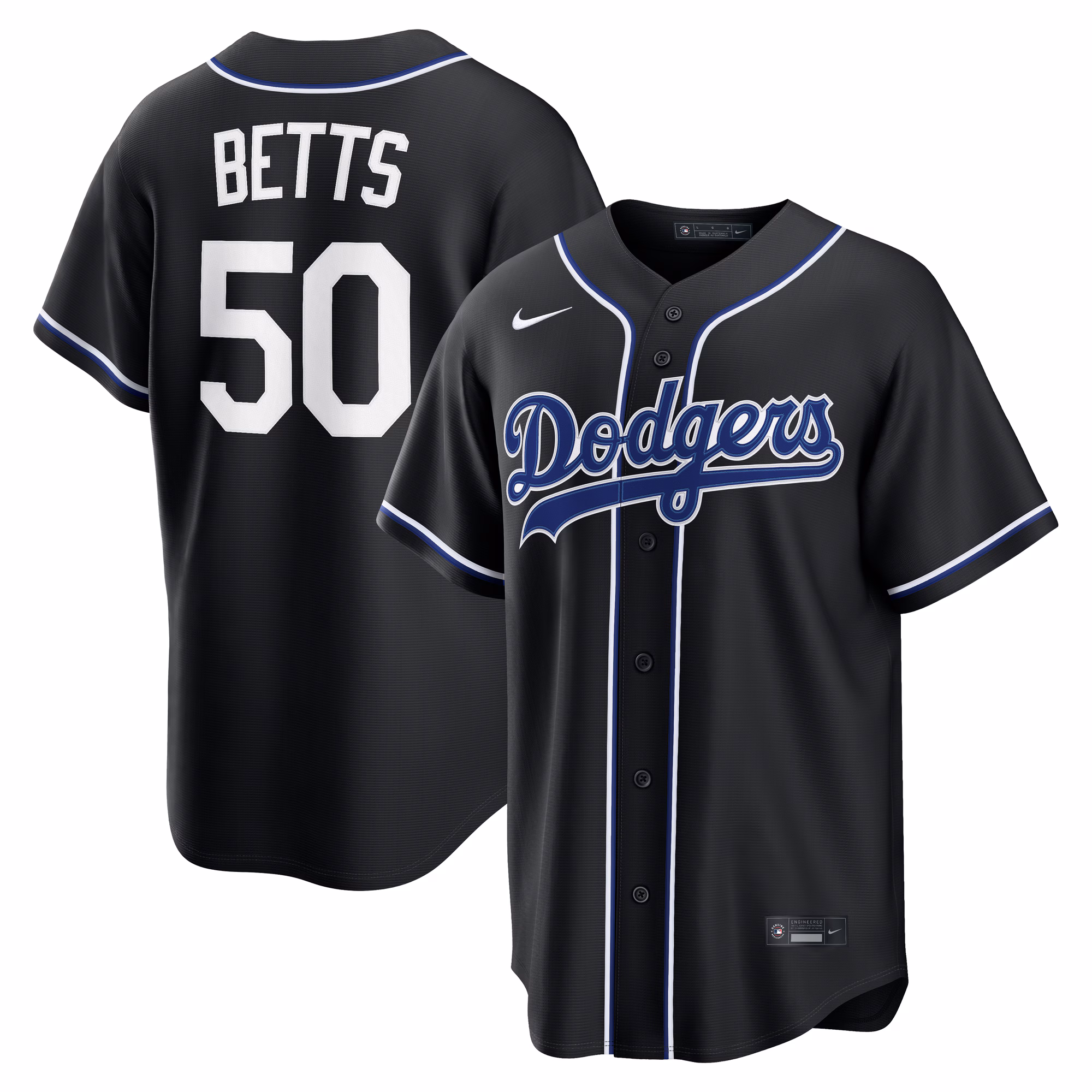 Los Angeles Dodgers Mookie Betts #50 Fashion Replica Black Out Jersey