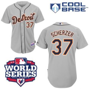 Detroit Tigers #37 Max Scherzer Grey Cool Base w/2012 World Series Patch Stitched Jersey