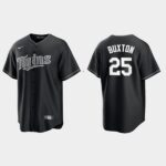 Men's Minnesota Twins #25 Byron Buxton 2021 All Black Fashion Cool Base Jersey - Black White