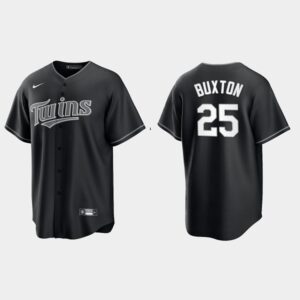 Men's Minnesota Twins #25 Byron Buxton 2021 All Black Fashion Cool Base Jersey - Black White