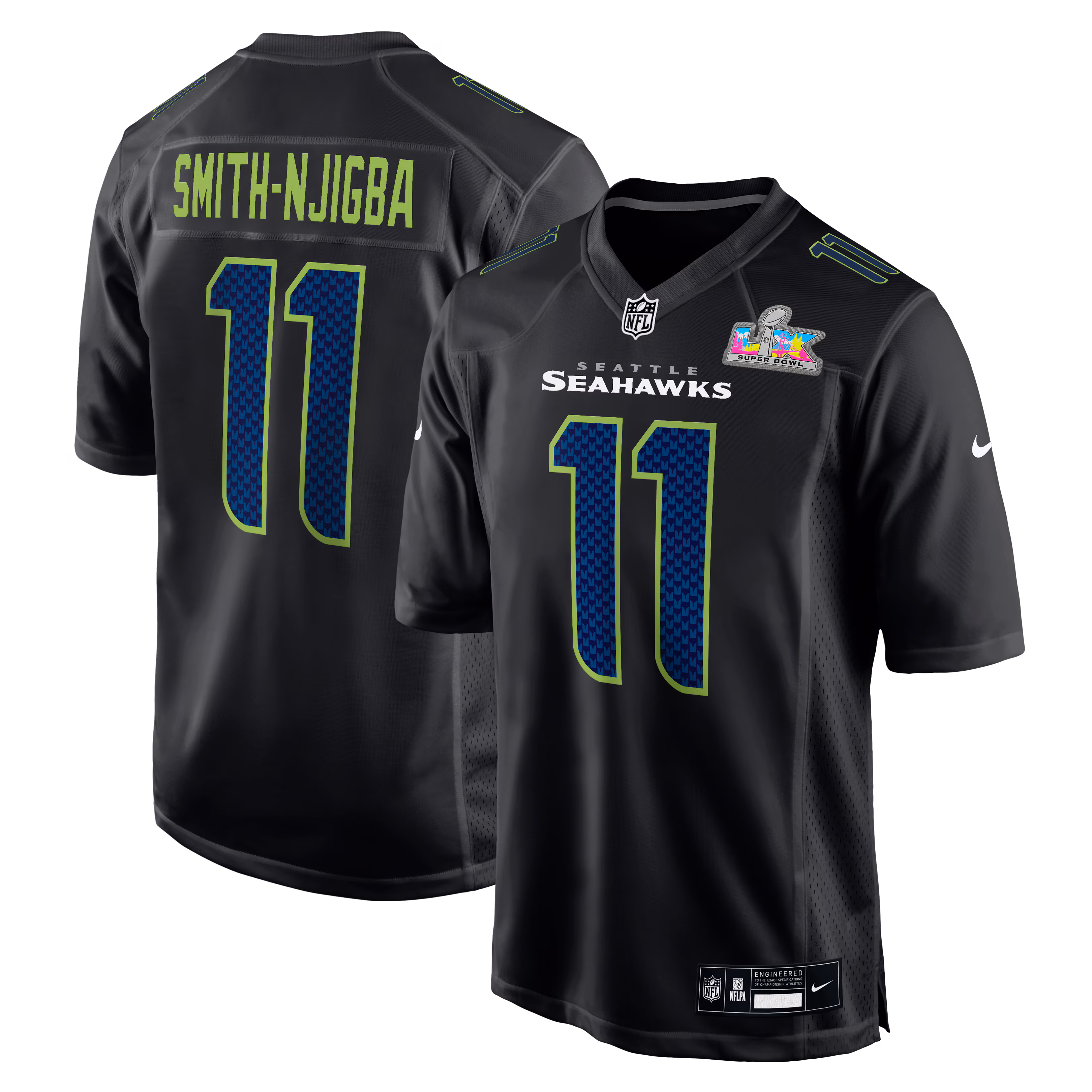 Jaxon Smith-Njigba #11 Seattle Seahawks Black Super Bowl LX Patch Carbon Fashion Game Jersey