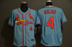 Men's St. Louis Cardinals #4 Yadier Molina Light Blue Stitched Flex Base  Jersey