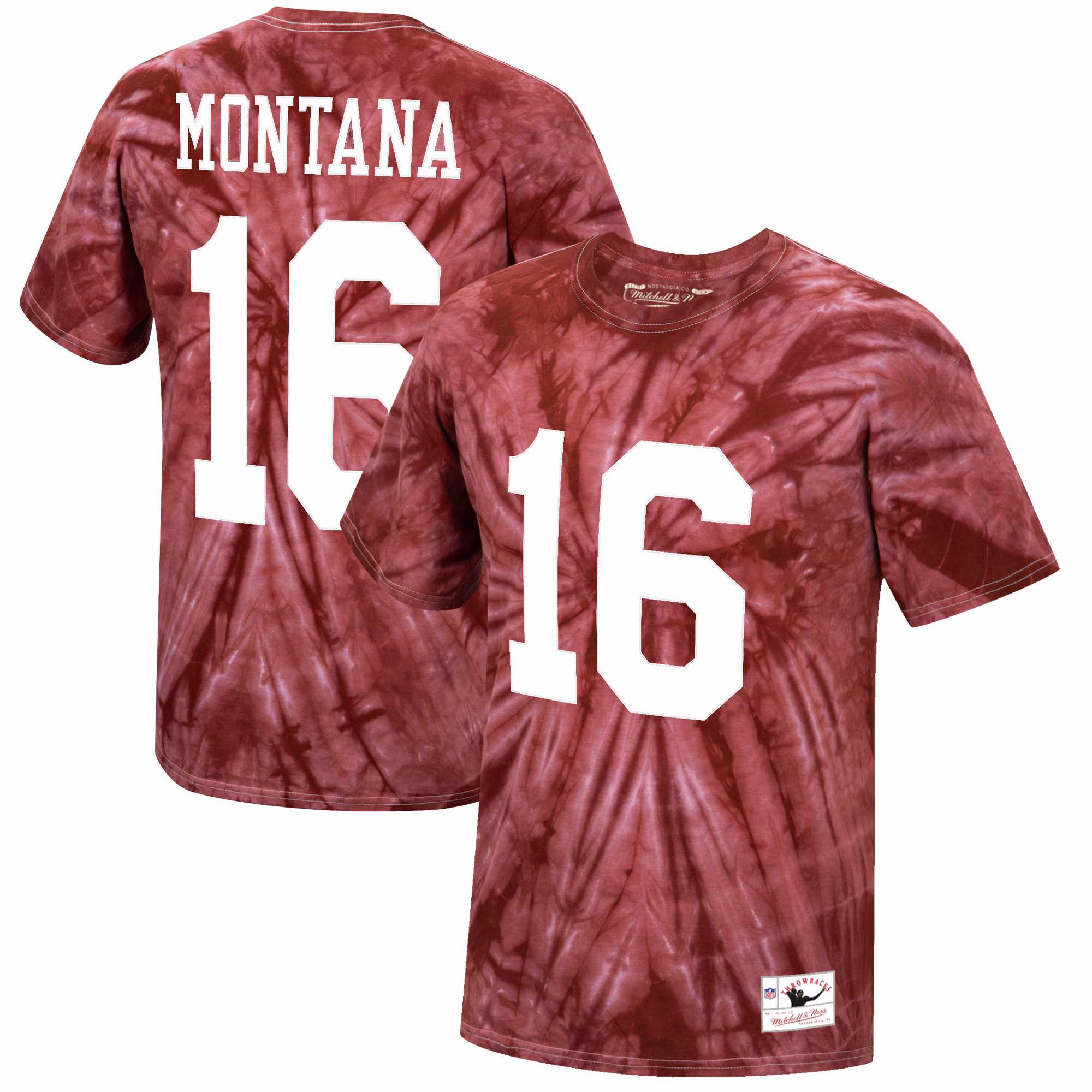 Men's Joe Montana Scarlet San Francisco 49ers Tie-Dye Retired Player Name & Number T-Shirt