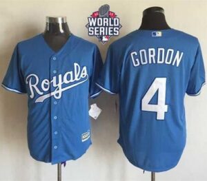 Kansas City Royals #4 Alex Gordon Light Blue Alternate 1 New Cool Base W/2015 World Series Patch Stitched Jersey