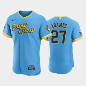 Men's Milwaukee Brewers 2022 City Connect #27 Willy Adames Flex Base Jersey - Powder Blue