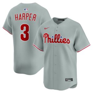 Philadelphia Phillies Bryce Harper #3 Gray Road Limited Player Jersey