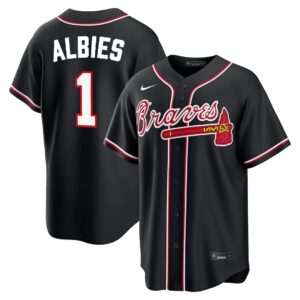 Ozzie Albies #1 Atlanta Braves Fashion Replica Black Out Jersey - Black