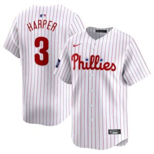 Men's Philadelphia Phillies #3 Bryce Harper  White 2024 World Tour London Series Home Limited Player Jersey