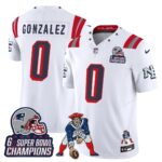 Christian Gonzalez #0 New England Patriots 2025 Rivalries 6x Champions & Throwbacks Mascot Patch Vapor Limited Jersey - All Stitched