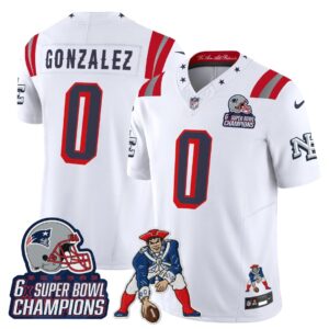 Christian Gonzalez #0 New England Patriots 2025 Rivalries 6x Champions & Throwbacks Mascot Patch Vapor Limited Jersey - All Stitched