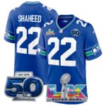 Rashid Shaheed #22 Seattle Seahawks Super Bowl LX 50th Season Patch Royal Throwback Player Game Jersey