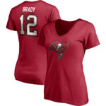 Women's Tom Brady Red Tampa Bay Buccaneers Player Icon Name & Number V-Neck T-Shirt