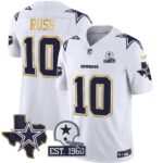 Cooper Rush #10 Cowboys Texas Patch Gold Trim Vapor Jersey - All Stitched