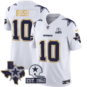 Cooper Rush #10 Cowboys Texas Patch Gold Trim Vapor Jersey - All Stitched