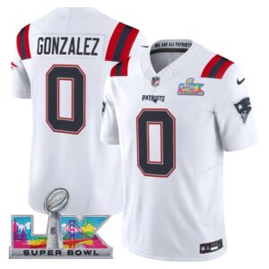 Christian Gonzalez #0 New England Patriots Super 2025 Bowl LX Patch Retired Game Jersey - White