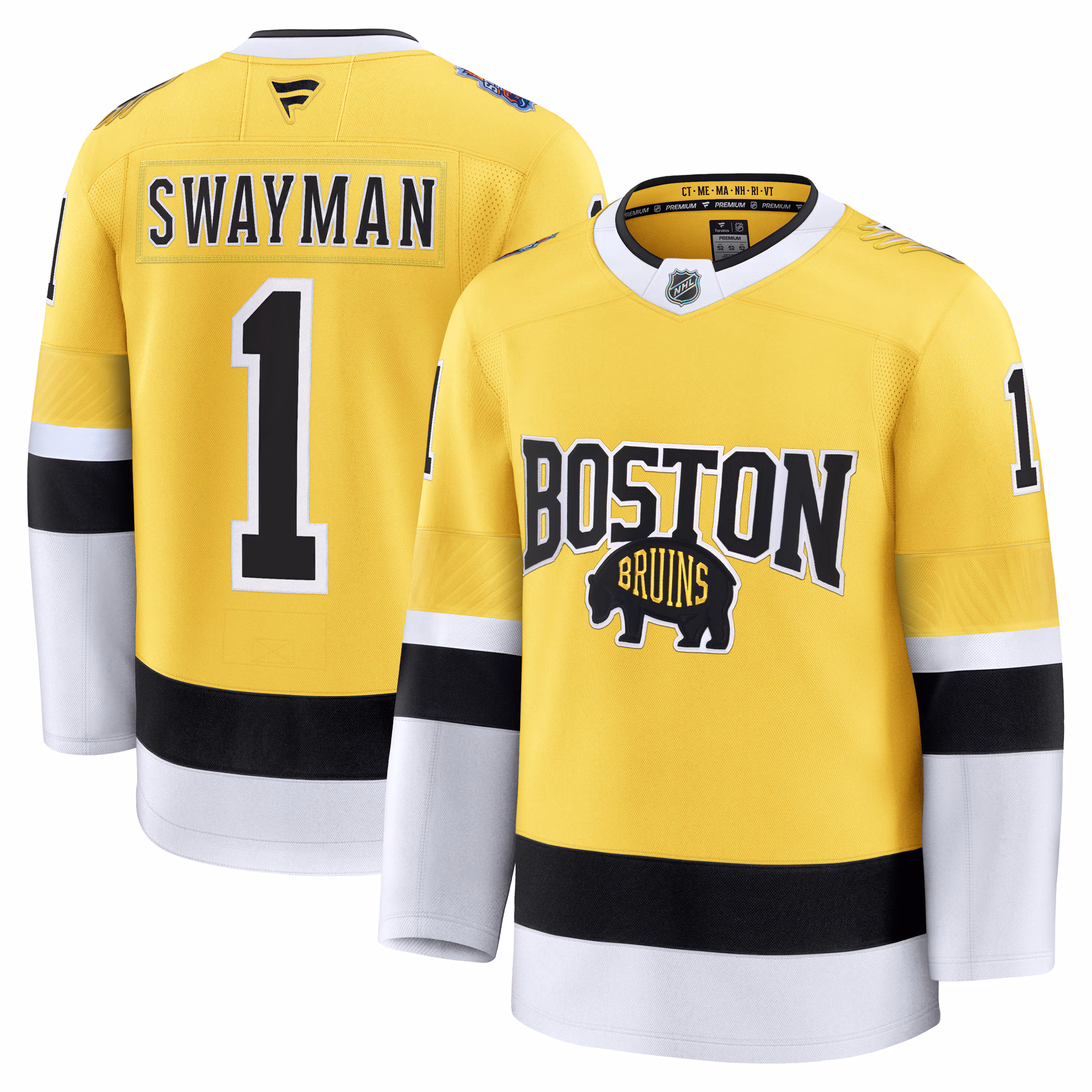 Boston Bruins Jeremy Swayman #1 Fanatics Gold 2026 NHL Stadium Series Premium Jersey
