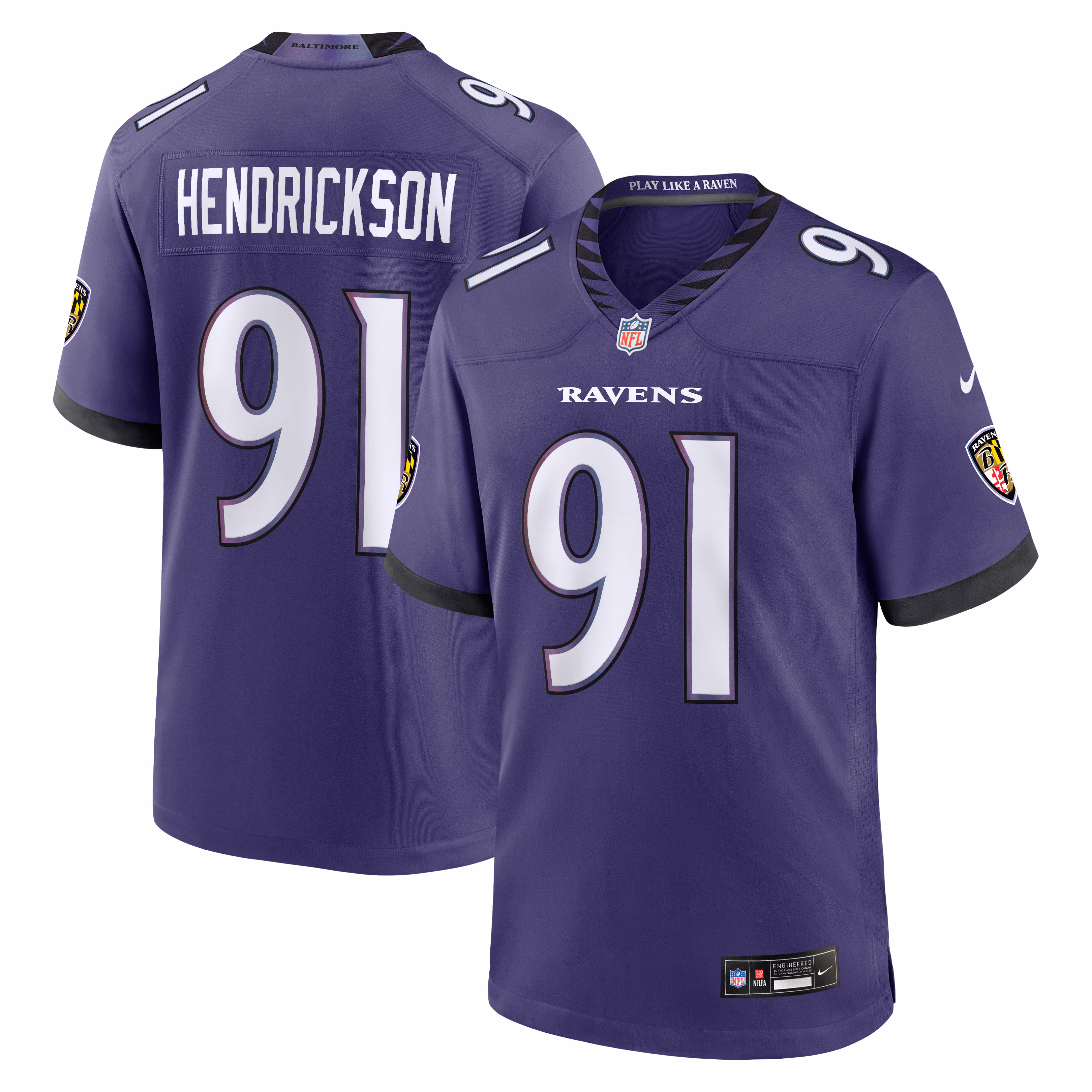 Men's Baltimore Ravens Trey Hendrickson #91 Purple Team Game Jersey