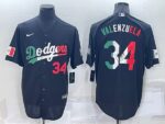 Men's  Los Angeles Dodgers #34 Fernando Valenzuel Black Mexico Throwback Cool Base Jersey