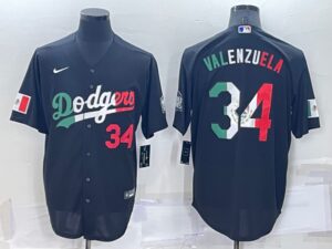 Men's  Los Angeles Dodgers #34 Fernando Valenzuel Black Mexico Throwback Cool Base Jersey