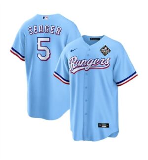 Men's Texas Rangers #5 Corey Seager Blue 2023 World Series Stitched Jersey