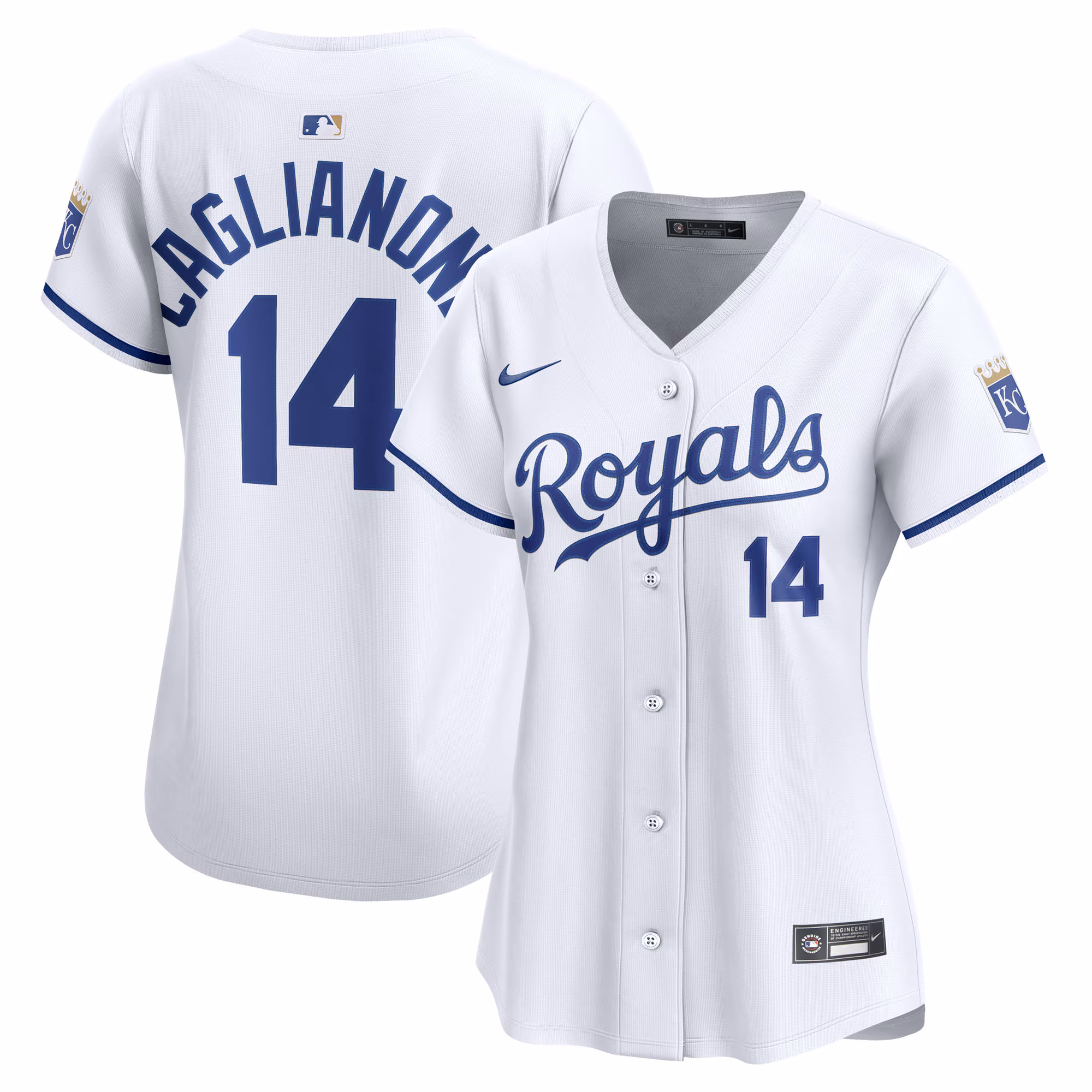 Women's Kansas City Royals Jac Caglianone #14 White Home Limited Player Jersey