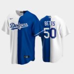 Men's White-Royal Los Angeles Dodgers Home Jersey #50 Mookie Betts Replica Split