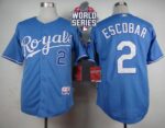 Kansas City Royals #2 Alcides Escobar Light Blue Alternate 1 Cool Base W/2015 World Series Patch Stitched Jersey