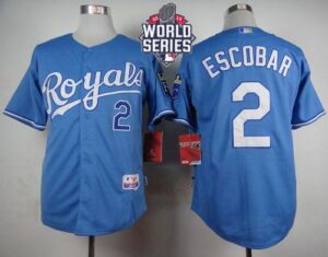 Kansas City Royals #2 Alcides Escobar Light Blue Alternate 1 Cool Base W/2015 World Series Patch Stitched Jersey